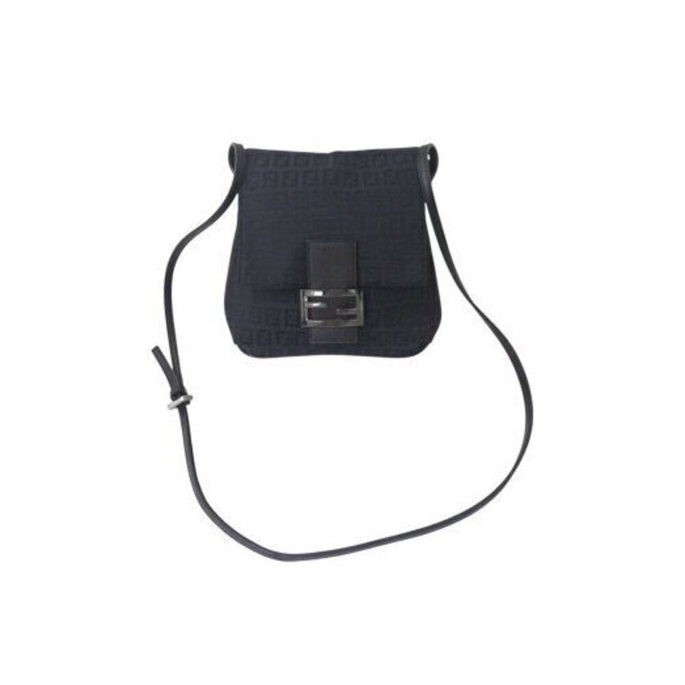 FENDI Shoulder Bag Messenger Zucchino Canvas Leather Black All Over
